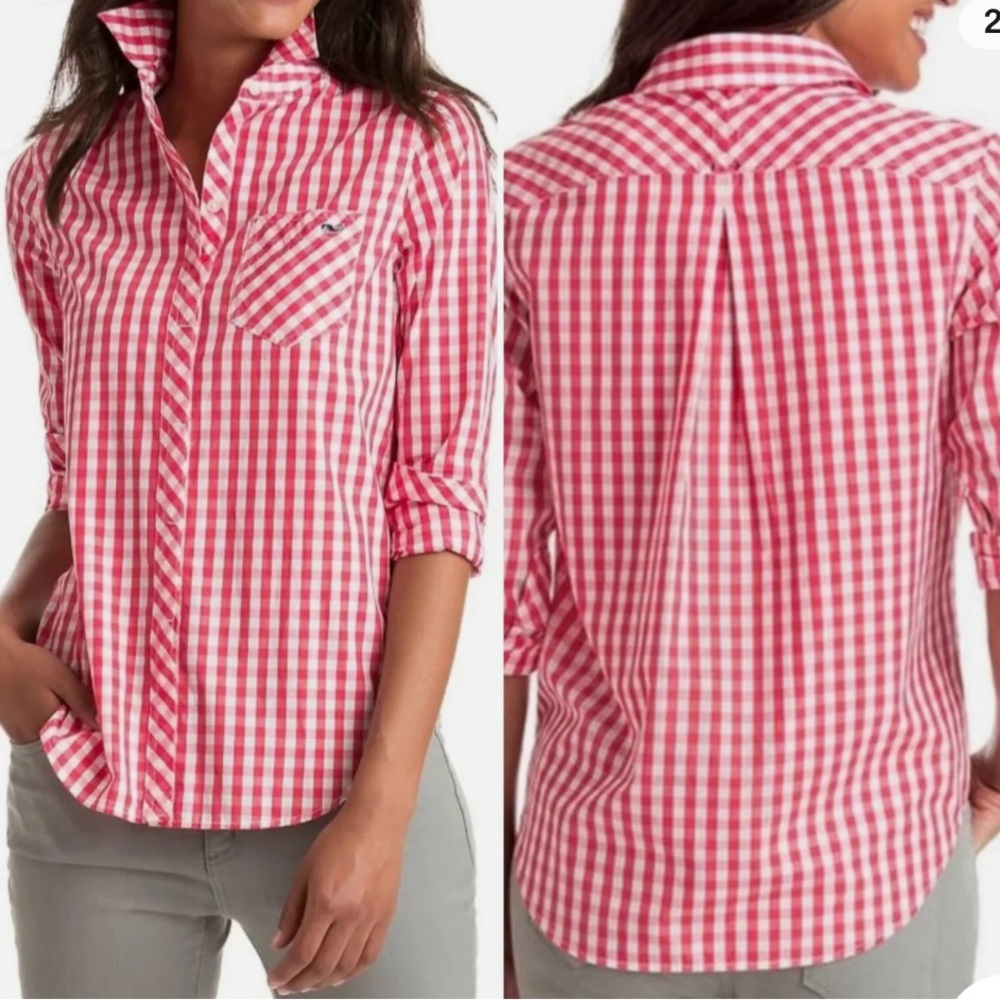 NWT Vineyard Vines Seabreeze Gingham Button Down Blouse Top Size 6